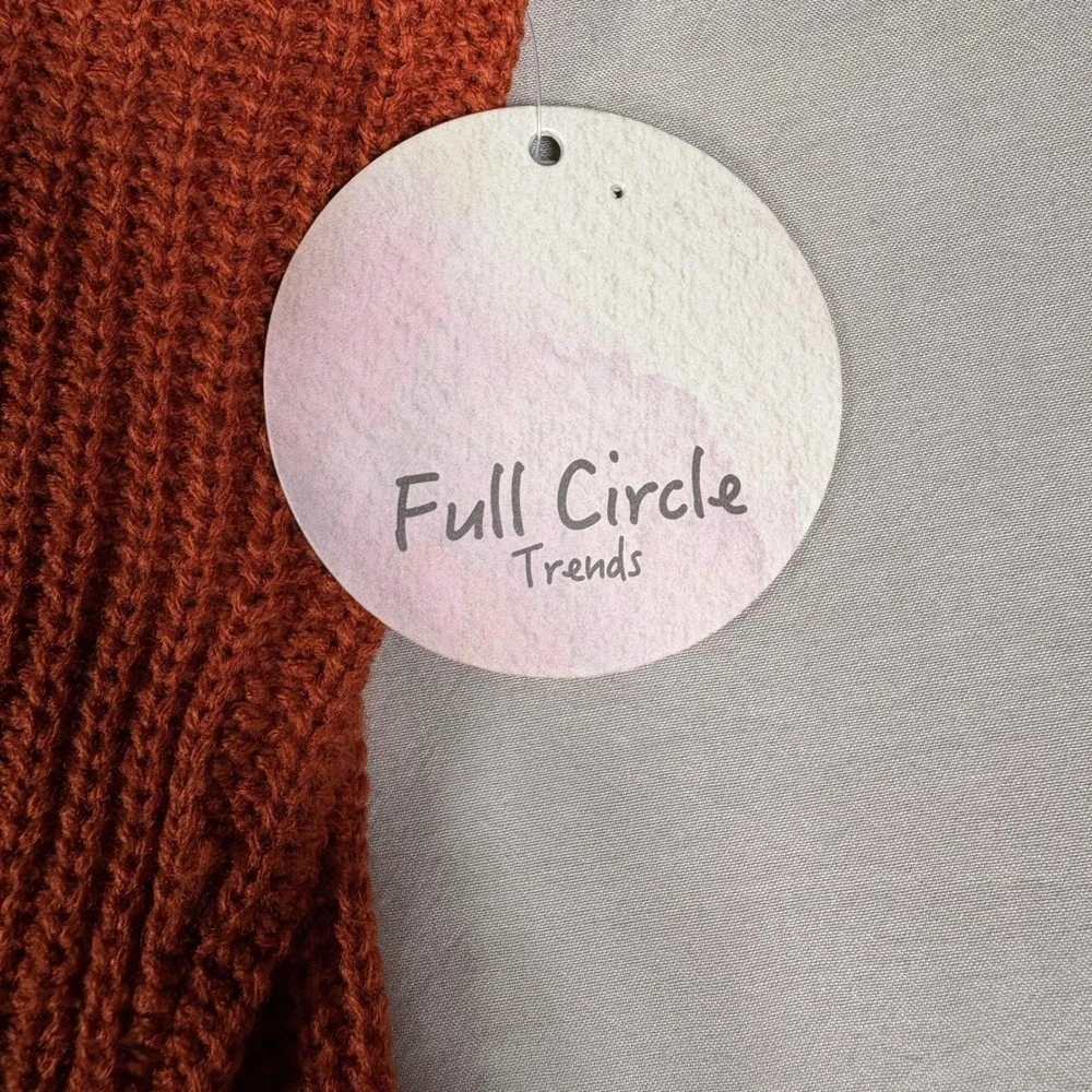 Full Circle Trends Rust Orange V-Neck Chunky Knit Sweater NWT Medium J4B0103S